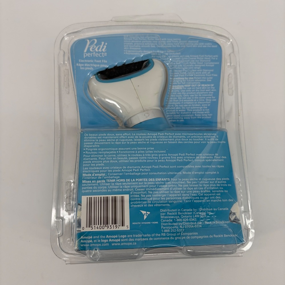 Amope Pedi Perfect NEW Electronic Foot File Diamond Crystals Callus Remover Blue